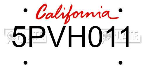 5PVH011 California License Plate