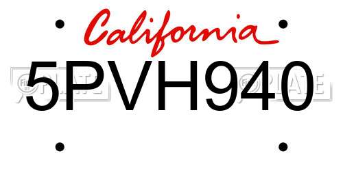 5PVH940 California License Plate