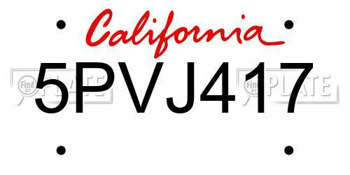 5PVJ417 California License Plate