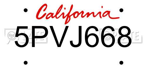 5PVJ668 California License Plate