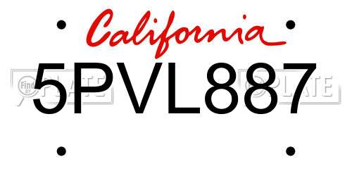 5PVL887 California License Plate