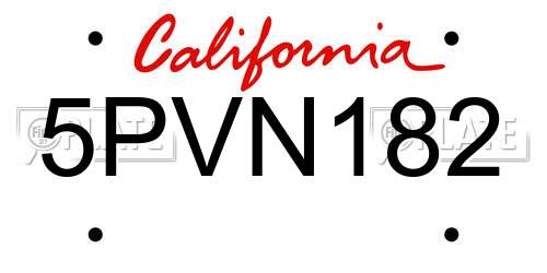 5PVN182 California License Plate