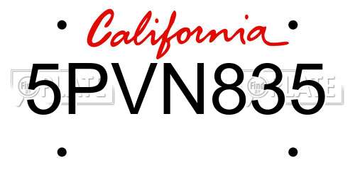 5PVN835 California License Plate