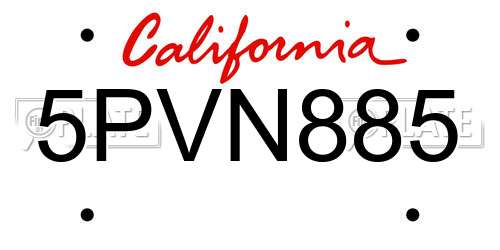 5PVN885 California License Plate