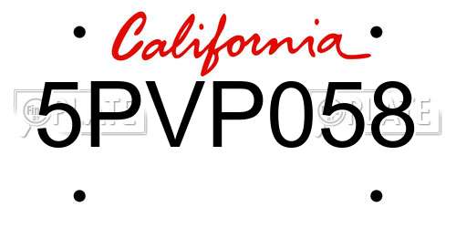 5PVP058 California License Plate