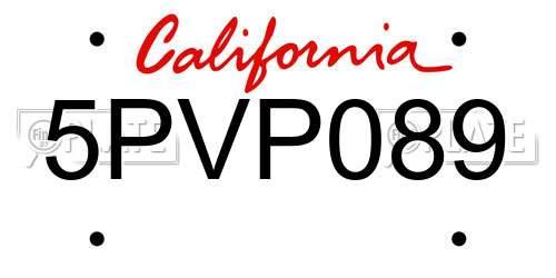 5PVP089 California License Plate
