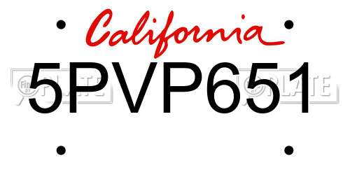 5PVP651 California License Plate