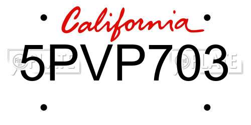 5PVP703 California License Plate