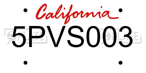 5PVS003 California License Plate