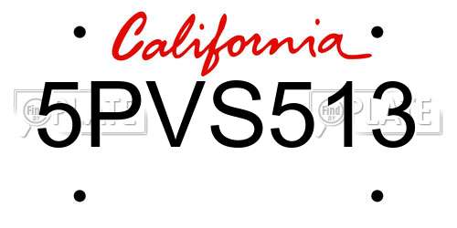 5PVS513 California License Plate