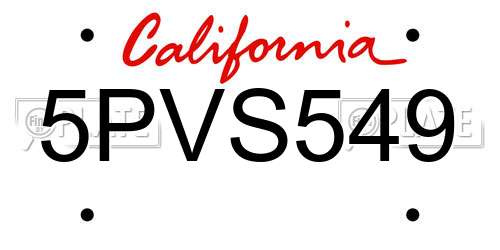 5PVS549 California License Plate
