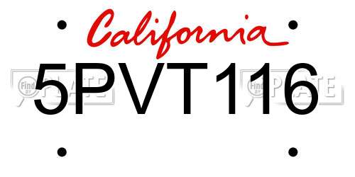 5PVT116 California License Plate