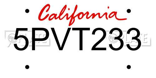 5PVT233 California License Plate