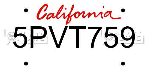 5PVT759 California License Plate