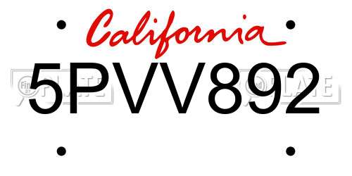 5PVV892 California License Plate