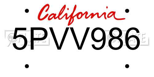 5PVV986 California License Plate