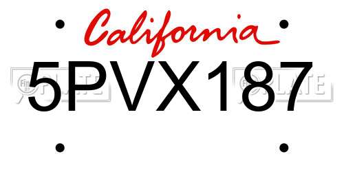 5PVX187 California License Plate