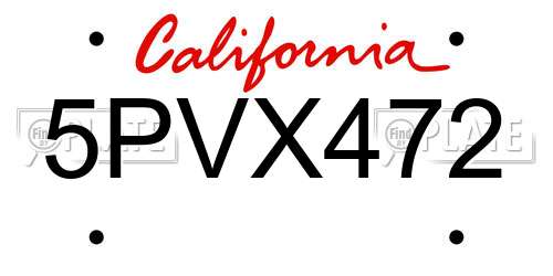 5PVX472 California License Plate