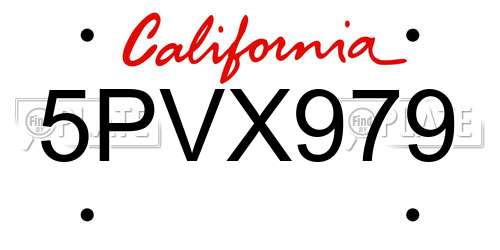 5PVX979 California License Plate