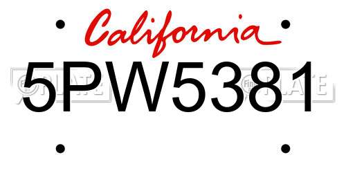 5PW5381 California License Plate