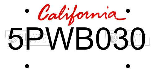 5PWB030 California License Plate
