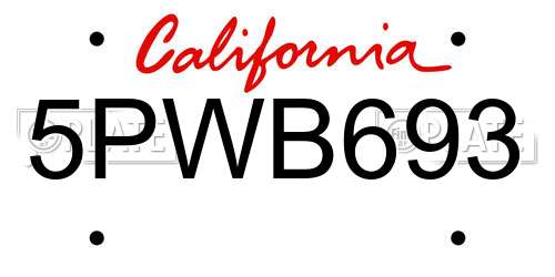 5PWB693 California License Plate