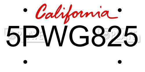 5PWG825 California License Plate