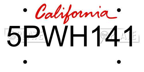 5PWH141 California License Plate