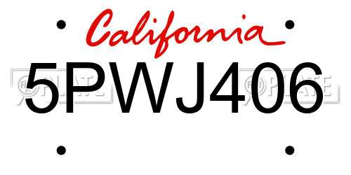 5PWJ406 California License Plate