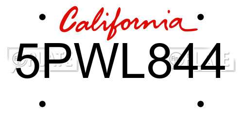 5PWL844 California License Plate