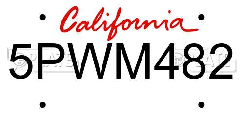 5PWM482 California License Plate