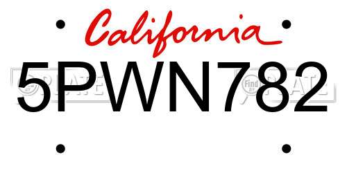 5PWN782 California License Plate