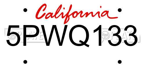 5PWQ133 California License Plate