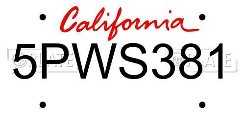 5PWS381 California License Plate