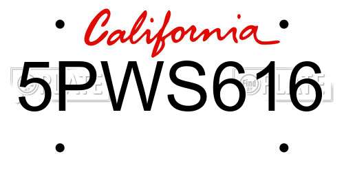 5PWS616 California License Plate