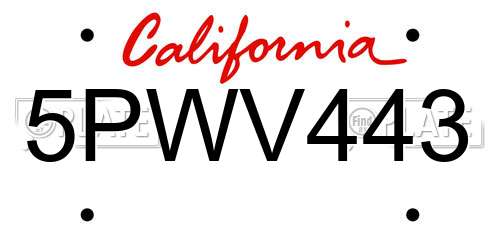 5PWV443 California License Plate