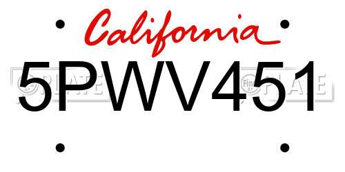 5PWV451 California License Plate
