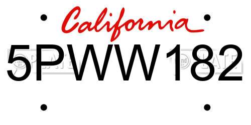 5PWW182 California License Plate