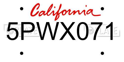 5PWX071 California License Plate