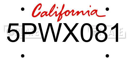 5PWX081 California License Plate
