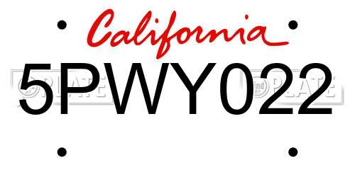 5PWY022 California License Plate