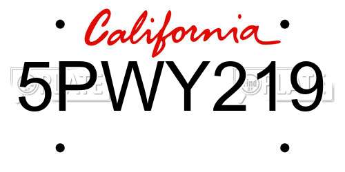 5PWY219 California License Plate