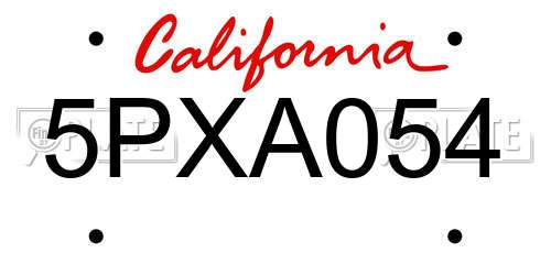 5PXA054 California License Plate