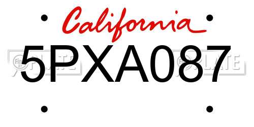 5PXA087 California License Plate