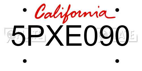 5PXE090 California License Plate