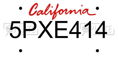 5PXE414 California License Plate