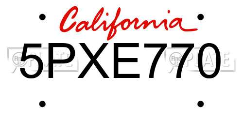 5PXE770 California License Plate