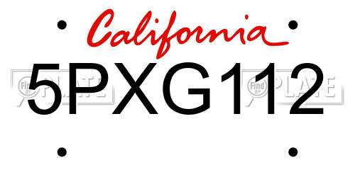 5PXG112 California License Plate