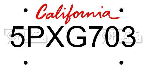 5PXG703 California License Plate