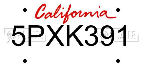 5PXK391 California License Plate